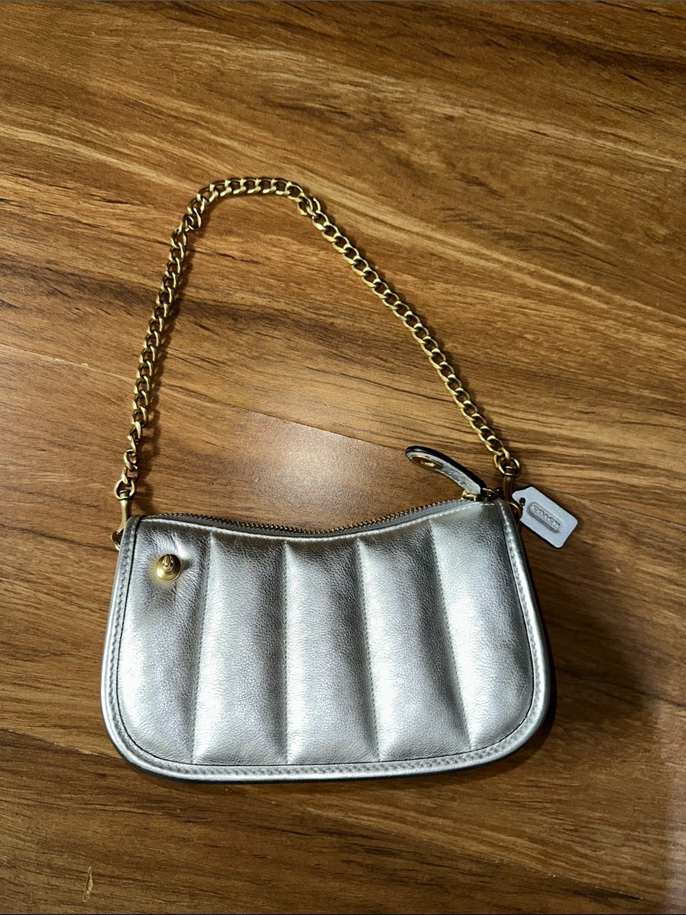 Coach Metallic Silver Quilted Chain-Handle Shoulder Bag